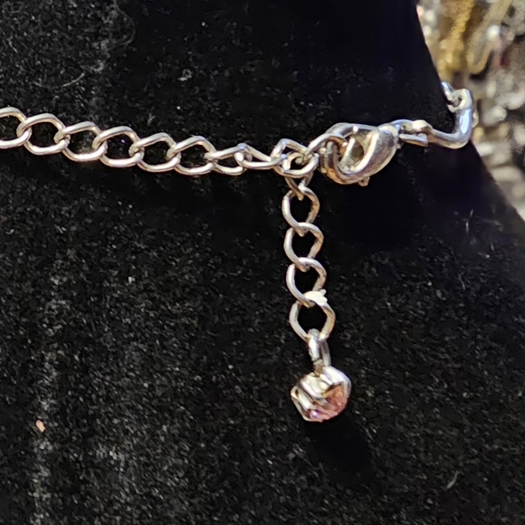Elegant Silver and Pink Rhinestone Choker Necklace - Picture 3 of 5